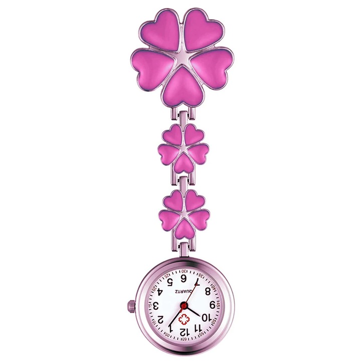 Ceas fob pentru copii, forma de floare, zinc, roz, design clip-on