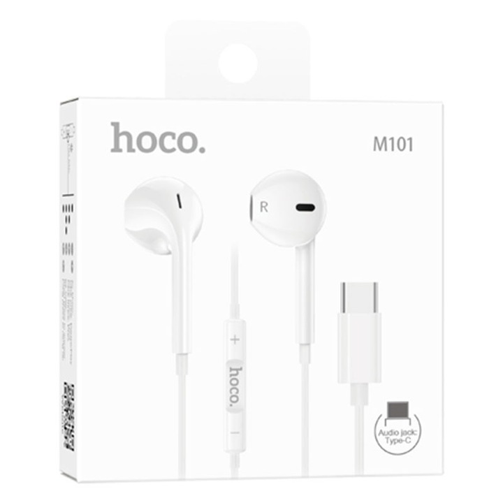 Hoco vezetékes fejhallgató (M101), fülben, USB-C, 1,2 m, mikrofon és hangerőszabályzó, HiFi, fehér