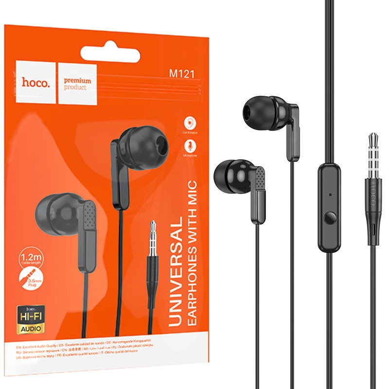 Casti cu Fir Hoco (M121), In Ear, 3.5mm, 1.2m, Mic & Volume Key, HiFi, Black