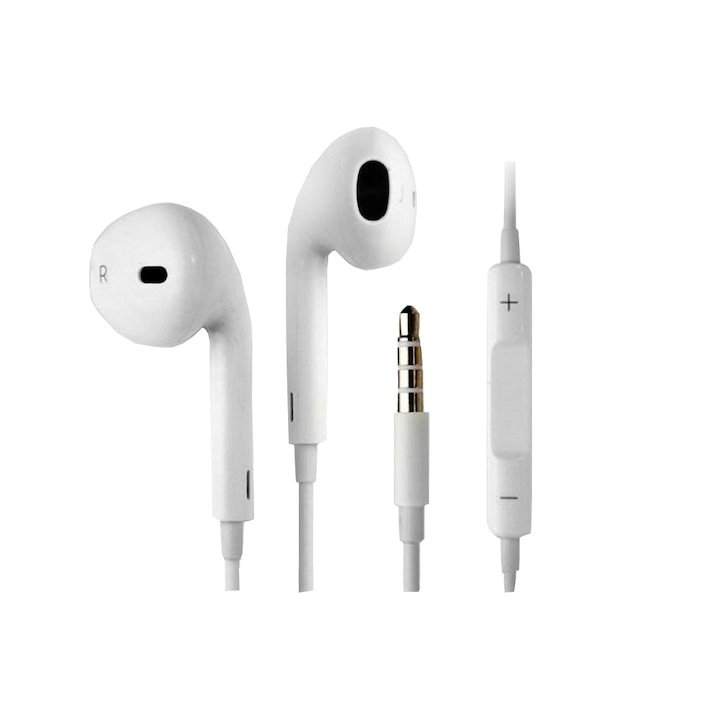Casti In ear cu microfon, conexiune Jack 3.5 mm, sunet clar si baza puternica, design ergonomic si confortabil, control integrat pentru apeluri si muzica, alb