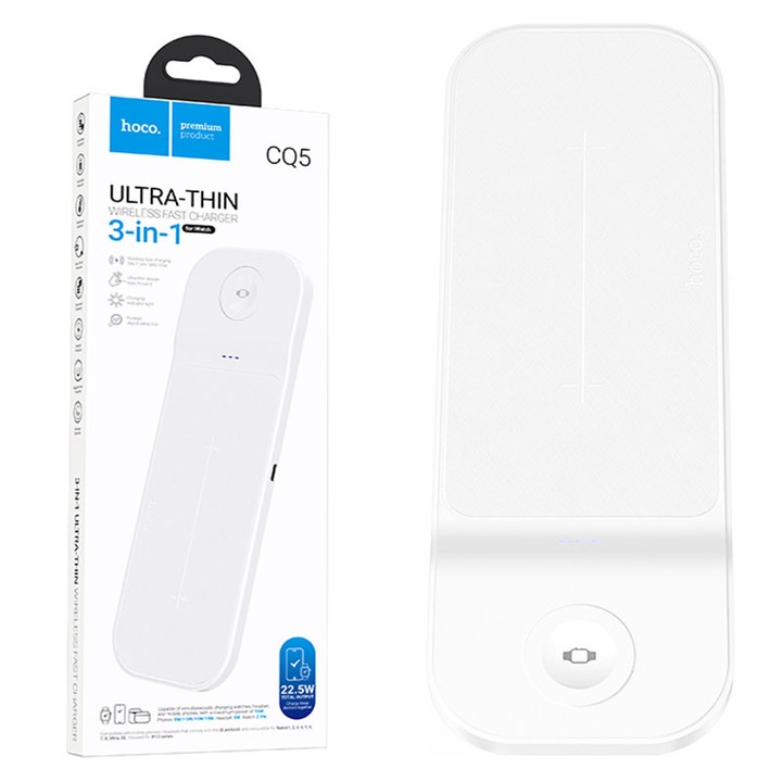 Hoco vezeték nélküli töltőállomás (CQ5), Magsafe, 22,5 W, 5 V, 3 A, Qi töltés, AP sorozat, 3 az 1-ben, fehér