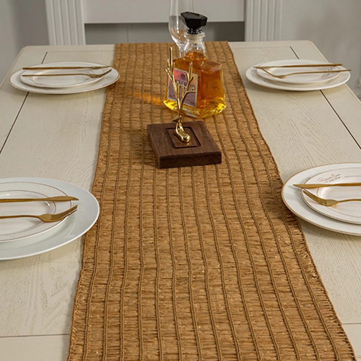 YANYXR BCS3068014 asztali futó, szövött, rusztikus hajtogatott, szalmasárga-barna, 30 x 180 cm