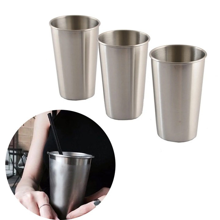 Set 3 cani inox, 500ml, argintiu, 6x8.8x12.5cm