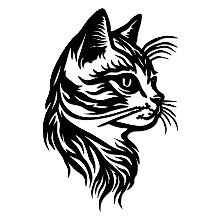 Decoratiune Perete Lemn, Pisica Eleganta, 55 x 83 cm, Negru