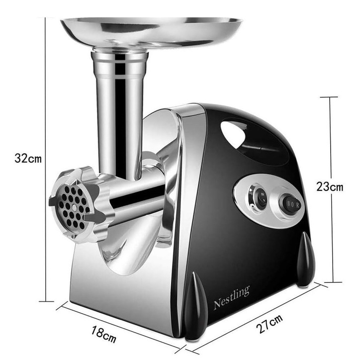 Премиум месомелачка, Nestling, 3-в-1, 2800W, включени плочи от неръждаема стомана и аксесоари, остриета с различна финост