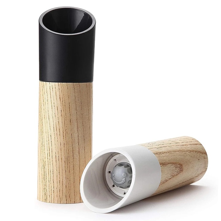 Set rasnite sare si piper YANYXR lemn, ajustabil, 150x45mm, negru si alb