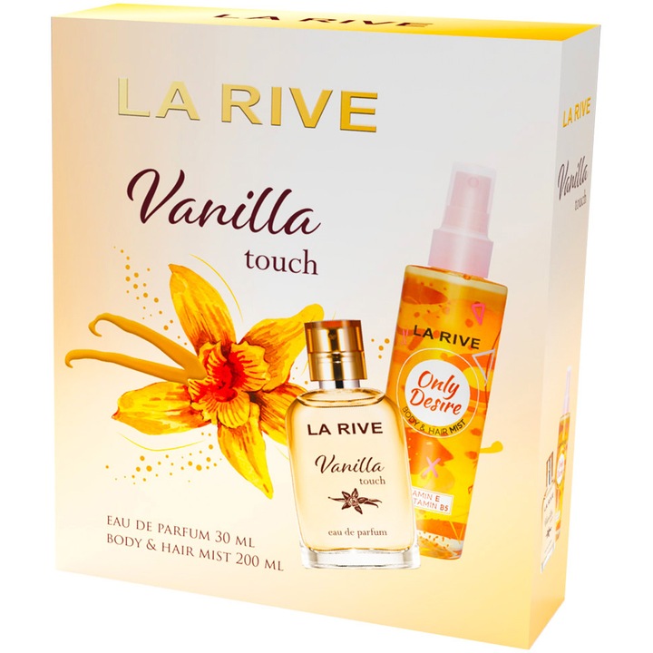 Set La Rive Vanilla Touch cu apa de parfum 30 ml / body hair mist 200 ml