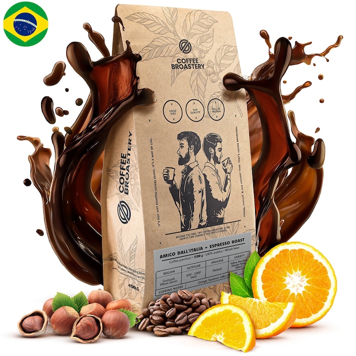 Кафе на зърна, Coffee Broastery Amico dall'Italia Espresso Roast Premium, Прясно изпечено, Арабика, 400 г