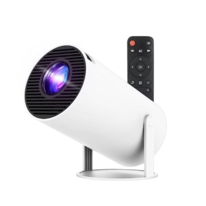 Преносим мини проектор, BeSmart, поддръжка на 1080P, WiFi 6 BT 5.0, 180 градуса, вградена операционна система Android 11.0, Бял