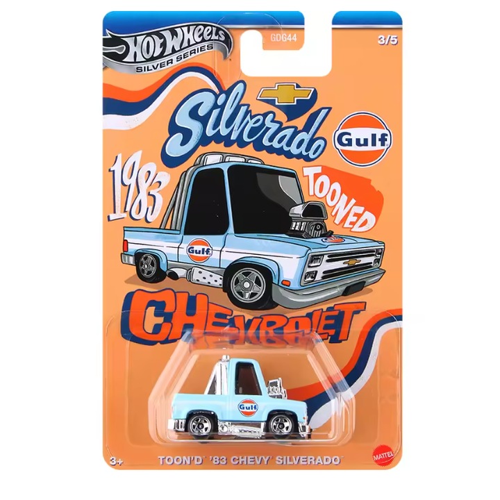 Метална количка Hot Wheels, Gulf Tooned, 1983 Chevrolet Silverado, 3/5, 1:64, Сив
