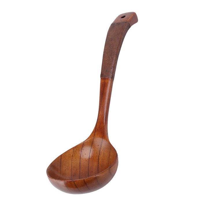 Lingura de gatit HERUSI lemn natural maner lung curbat 30cm