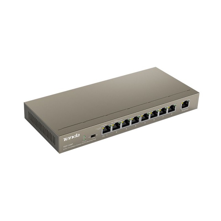 Switch PoE Tenda, 9 porturi 10/100 Mbps, 8 porturi PoE si 1 port uplink, 150m, protectie 6kV