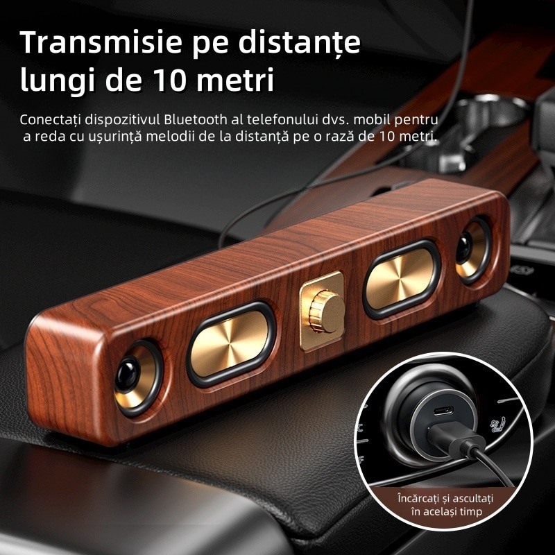 Difuzor bar, Bluetooth 5.0, 4 difuzoare mari, reglare volum, sunet surround, TF/USB/AUX, 2400mAh, stil retro, autonomie mare a bateriei, culoarea lemnului