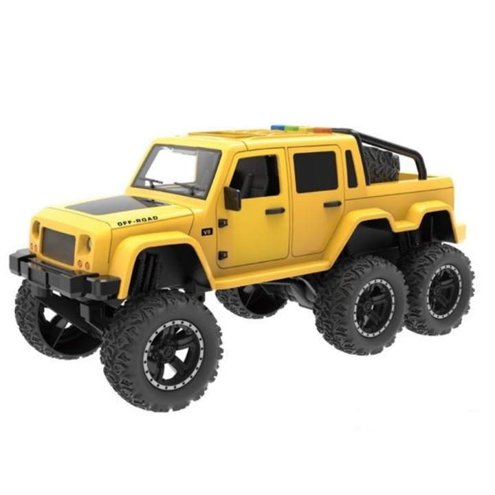 Masina off-road cu frictiune, sunete si lumini, scara 1:16, Galben