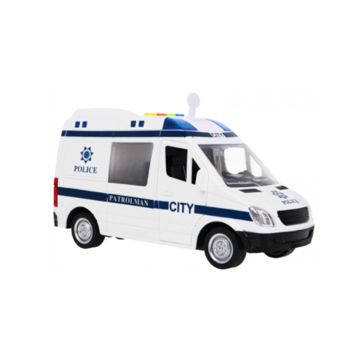 Masina de politie cu frictiune, efecte sonore, luminoase, usi care se deschid