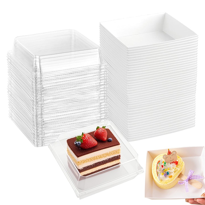 100 Buc Cutii Sandvis Alba 10x10x6,3cm cu Capac Transparent - Sistem Ermetic Anti-Scurgeri, NIKONIKO, Design Stackabil & Reciclabile, Ideala pentru Mamici/Fitness/Cadouri