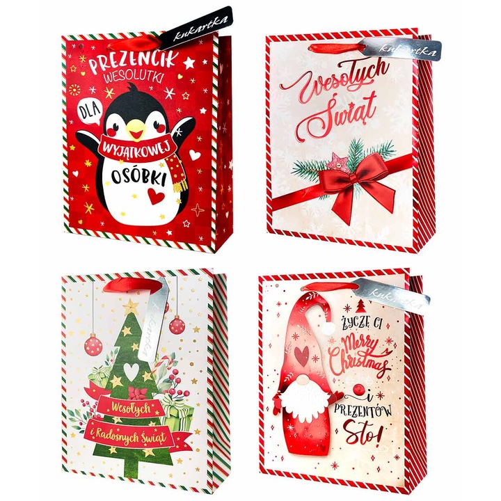 Set 12 torbe de prezent, PASSION CARS KUKARTKA, metalizate, 12,8x17,9x8cm, Craciun