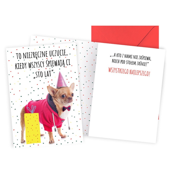 Felicitare, PASSION CARS KUKARTKA, Karnet Urodziny (sto lat, piesek), 10x15cm