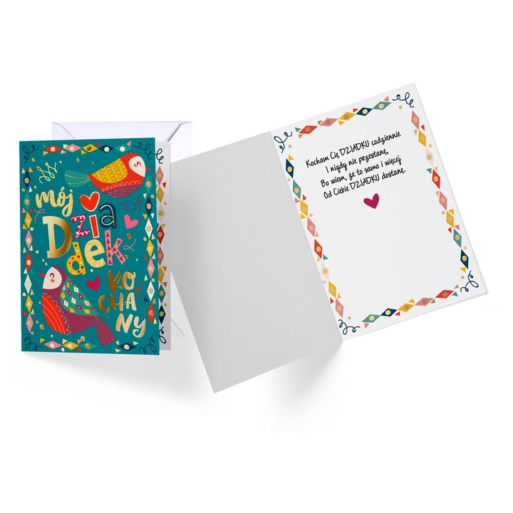 Felicitare Dzien Dziadka, PASSION CARS KUKARTKA, B6, 16.6x11.7cm, cu doua tipuri de decoruri, interior colorat cu urari, cu plic asortat