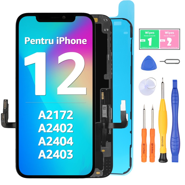 LCD дисплей за iPhone 12 / 12 Pro, тъчскрийн, високо качество, YODOIT, черен, с рамка, с инструменти за ремонт