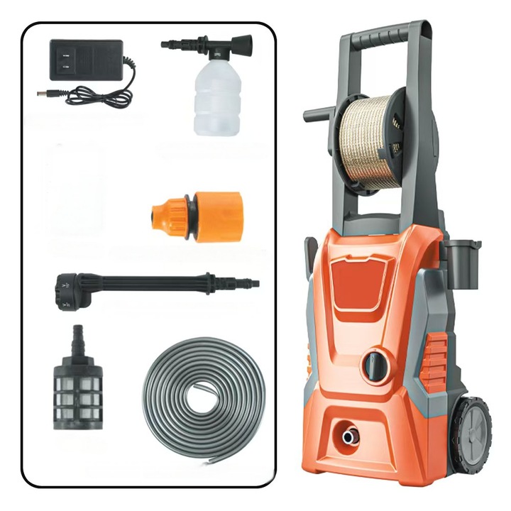 Aparat de spalat cu presiune, 1800 W, 130 bar, 420 l/h, furtun de presiune 7 m, set complet de accesorii, portocalie/neagra