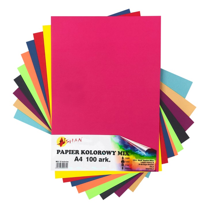 Hartie colorata A4 set 100 foi 10 culori, Shan, 210mm
