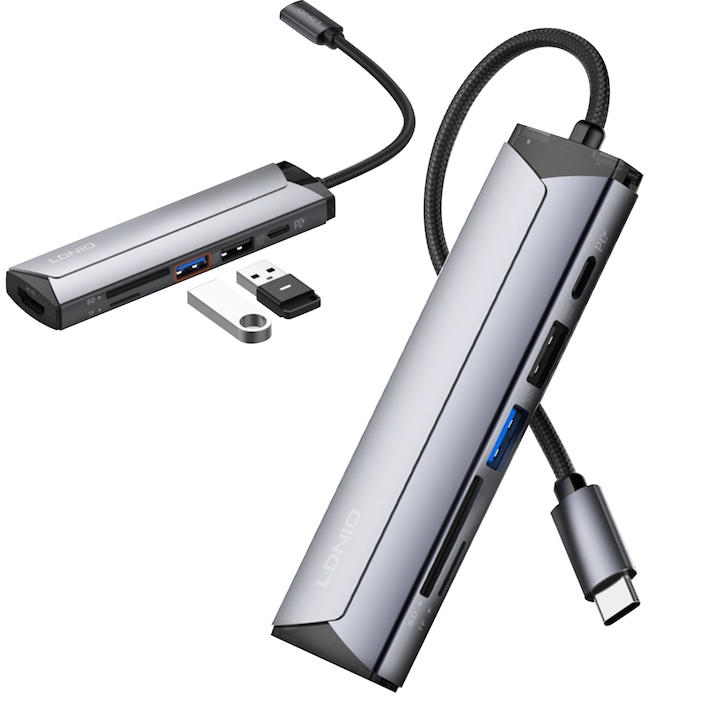 Докинг станция, 6 в 1, PD100W USB-C многофункционална Type-C към PD3.0*1+HDMI*1+USB2.0*1+SD+TF, LDNIO