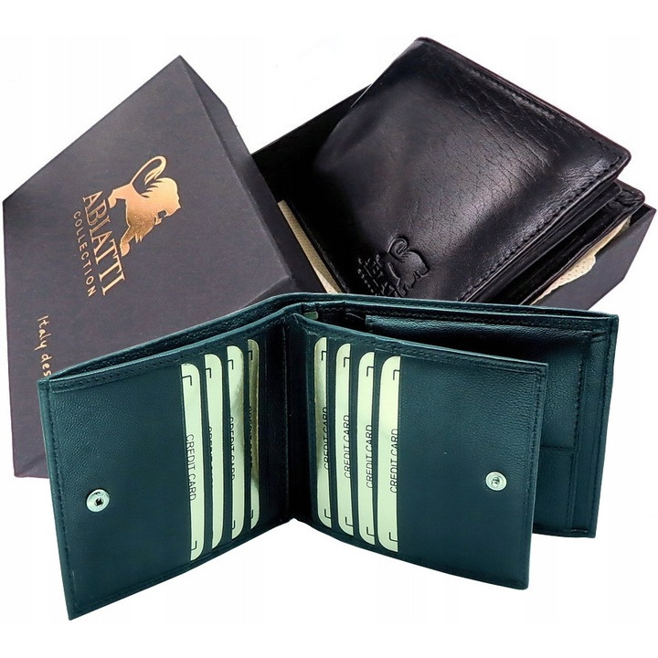 Portofel barbati ABIATTI, piele naturala, protectie RFID, negru, 11,5x9,5x2cm