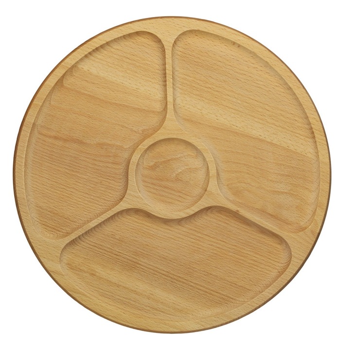 Platou rotativ cu 4 compartimente, lemn masiv, 33 cm, OnemisFlot