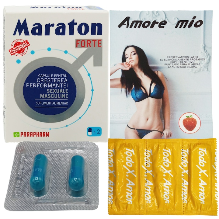 Maraton Forte 2cps "cresterea performantei sexuale masculine" + Prezervative aroma fructe 3buc, Seva Plant