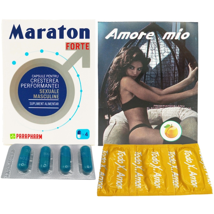 Maraton Forte 4cps "cresterea performantei sexuale masculine" + Prezervative aroma fructe 6buc, Seva Plant