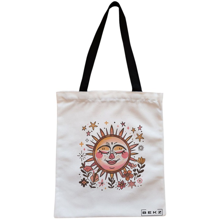 Happy Sun női vászon hordtáska, 38x34,5 cm, fehér, BEKZ