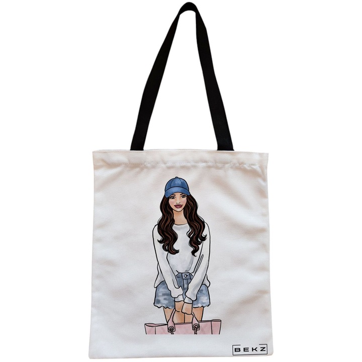 Vászon hordtáska, női, Travel Girl 6, 38x34,5 cm, fehér, BEKZ