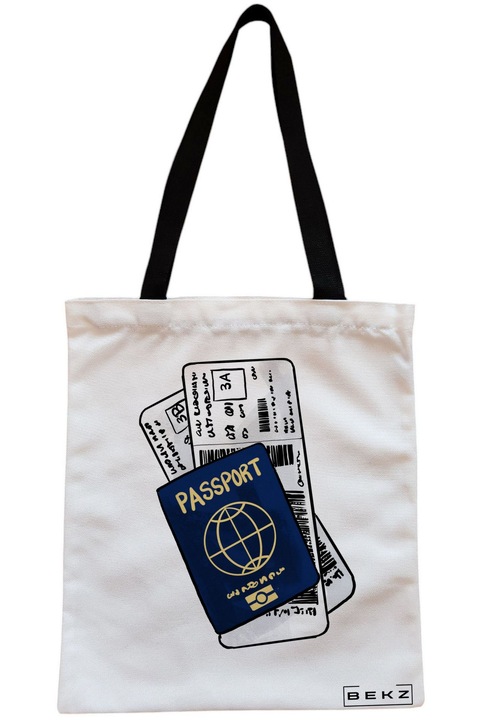 Sacosa Cumparaturi Textila cu Fermoar, Geanta Tote Travel Girl 17, 38x34.5 cm, Alba, BEKZ®