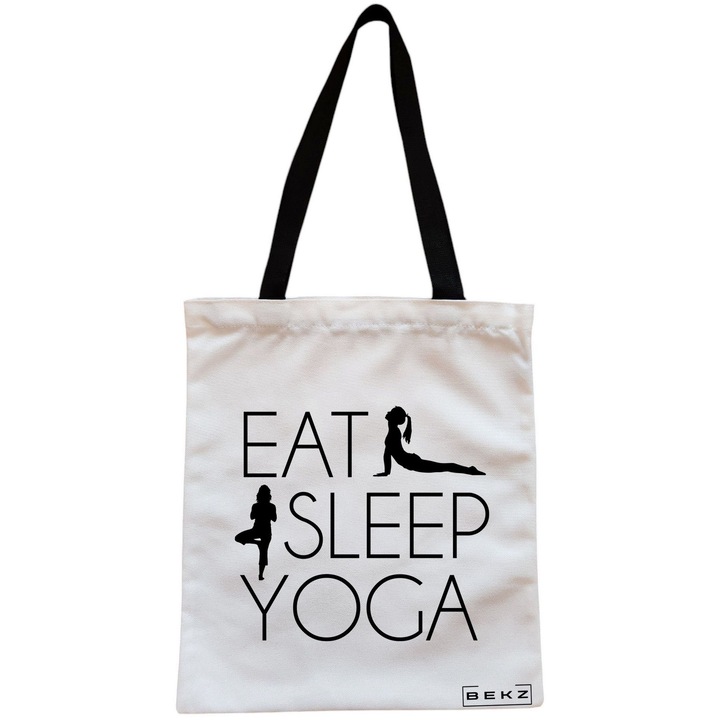 Vászon hordtáska, női, Eat Sleep Yoga, 38x34,5 cm, fehér, BEKZ