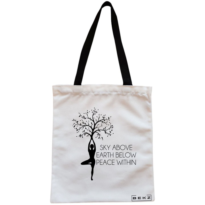 Vászon hordtáska nőknek Yoga Sky above earth peace within, 38x34,5 cm, fehér, BEKZ
