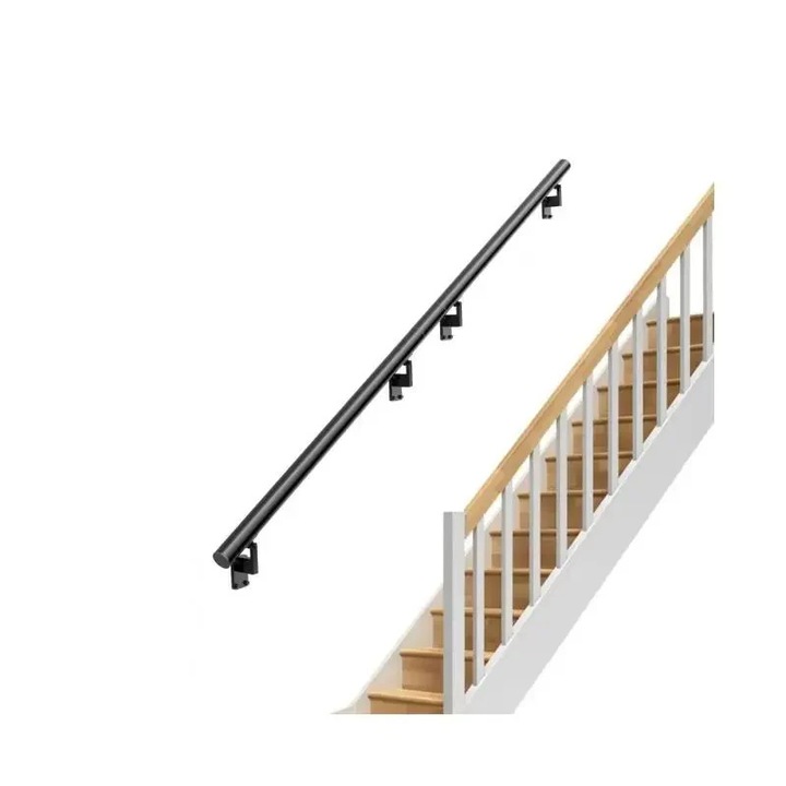 Парапет за стълби, 4 фута, парапет за стенен монтаж, закрито на открито, предпазна опора, черен