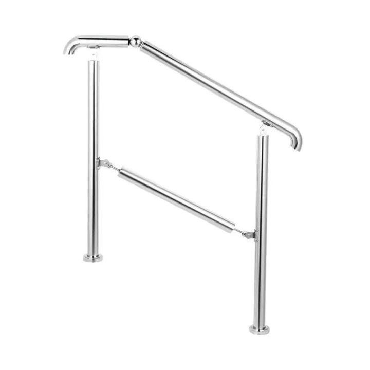 Парапет, регулируем стълбищен парапет, 2-3 стъпала, неръждаема стомана, опора за безопасност на открито и закрито, сребро