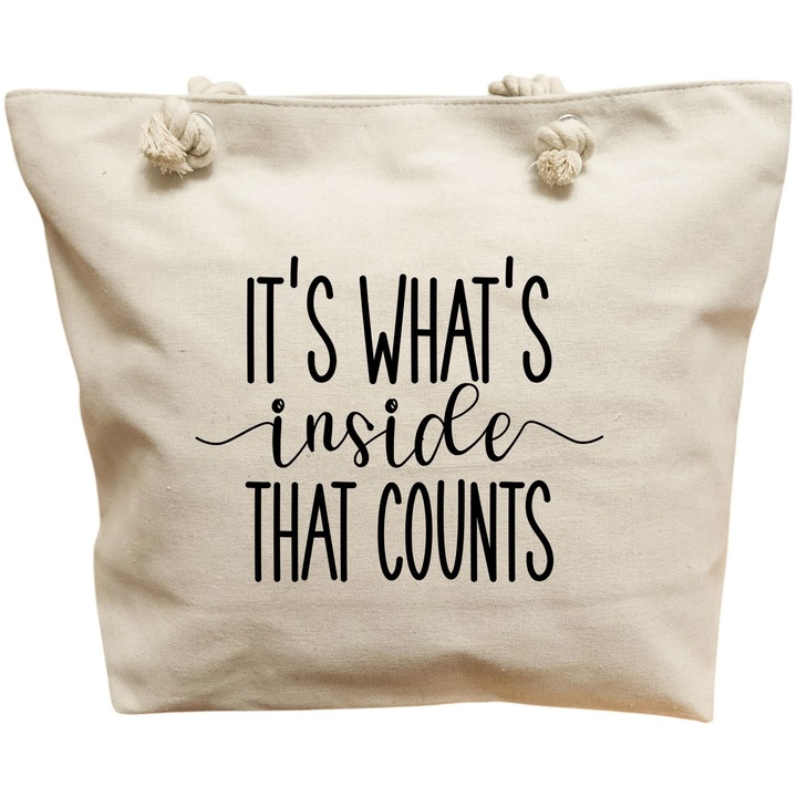 Vászon női hordtáska, It's what's inside that counts modell, 40x51 cm, fehér, BEKZ