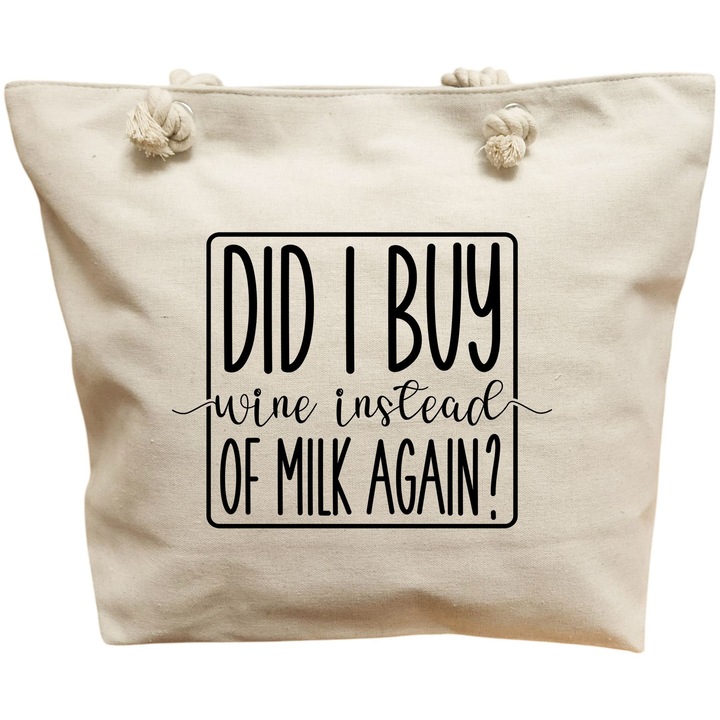 Vászon hordtáska nőknek, Did I Buy Wine Instead of Milk Again?, 40x51 cm, fehér, BEKZ