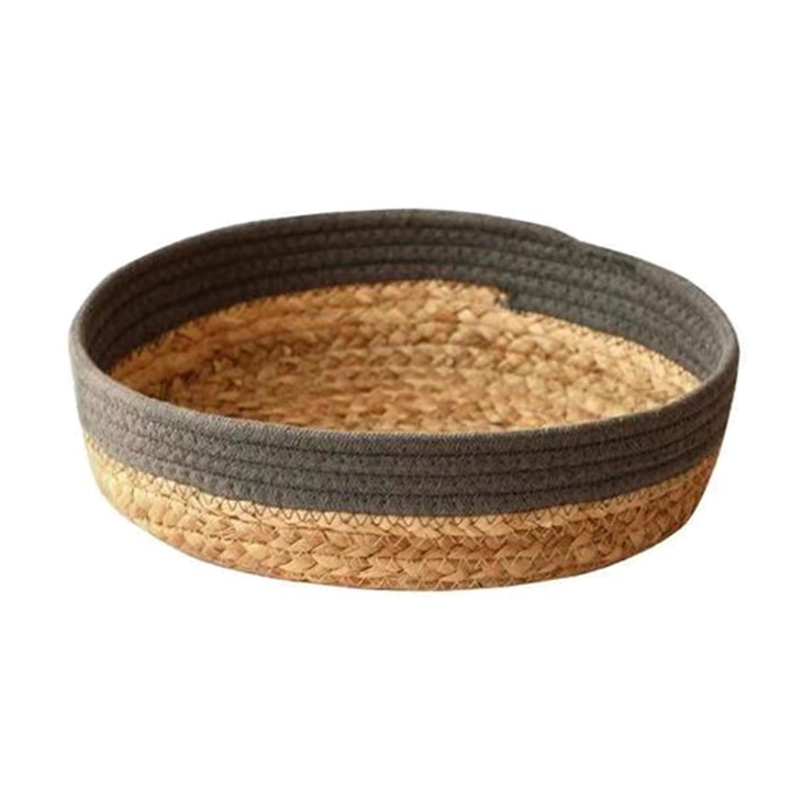 Cos rotund din iarba si sfoara bumbac, organizator, natural, 25x25cm