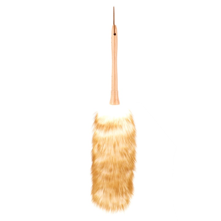 Természetes gyapjú tisztítókefe fa nyéllel, puha, antisztatikus, 25cm