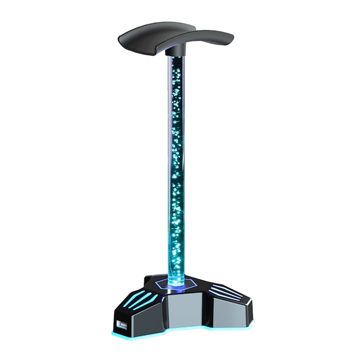Suport casti gaming CAKMGER, iluminare RGB, control tactil, 2xUSB, 3.5 mm, design ergonomic, negru