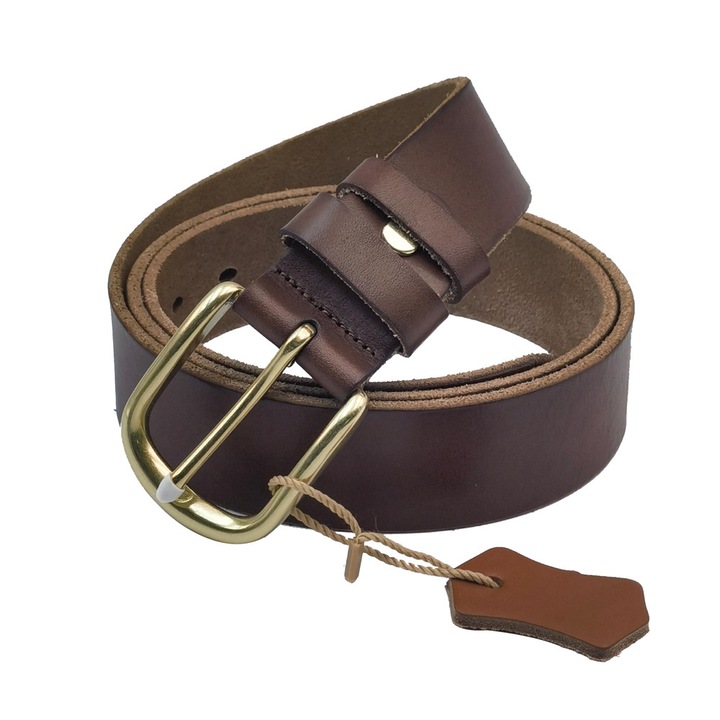 Férfi öv HUA BAI NA, valódi bőr, barna, alumínium csattal, 3,8x120cm