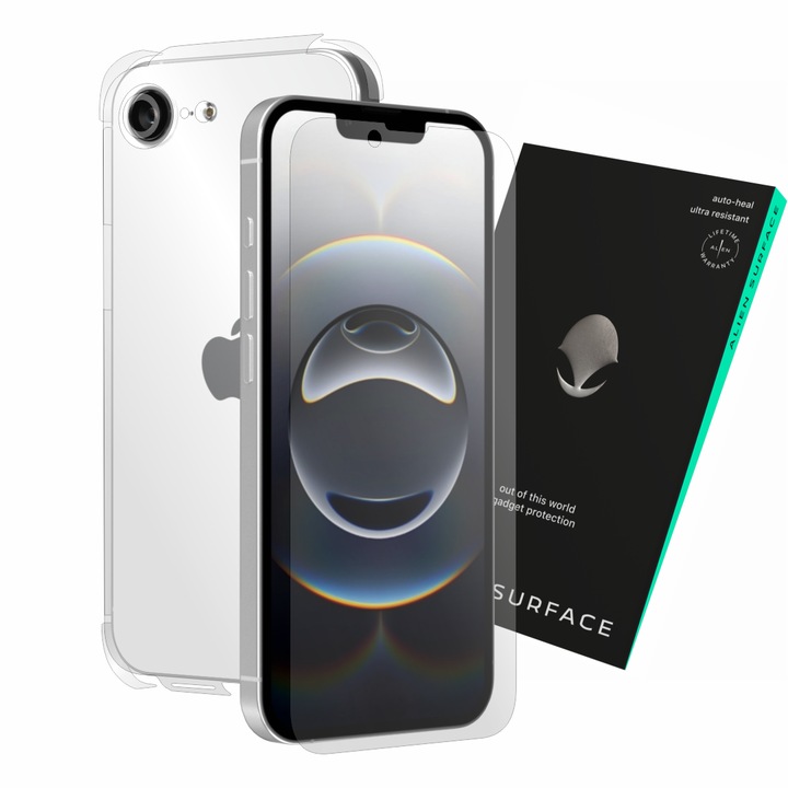 Védőfólia, kompatibilis az Apple iPhone 16e készülékkel, képernyővédő, hátlap oldalakkal és kamerával, Alien Surface