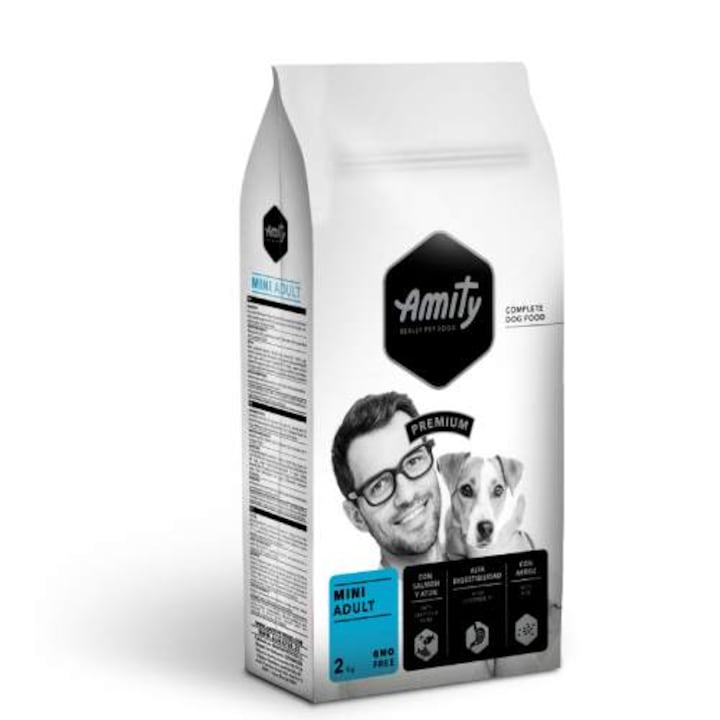 Hrana uscata pentru caini, Amity Premium mini adult, Somon si Ton, 2 kg