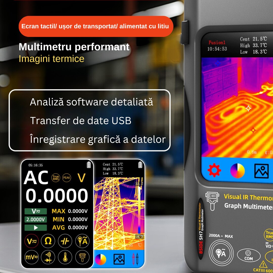 BSIDE SH7 Warmtebeeldcamera + Multimeter | 320x320 Resolutie, 25 Hz, -20°C Tot 550°C | Touchscreen & Draagbaar
