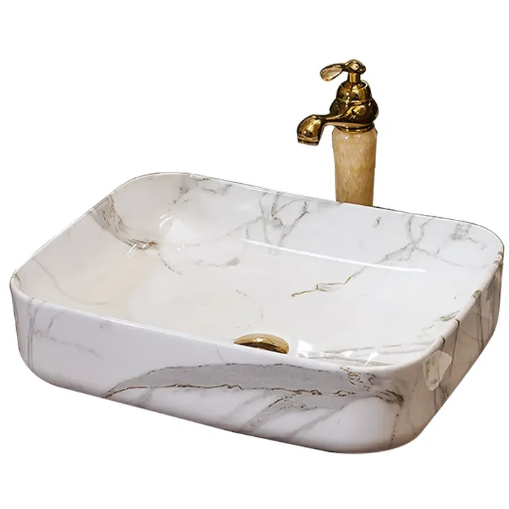 Chiuveta de baie JOZY®, lavoar compact pentru blat, ceramica sanitara de inalta calitate, model alb cu detalii sofisticate, dimensiuni 40x30.5 cm, stil rafinat si functional, cod 047