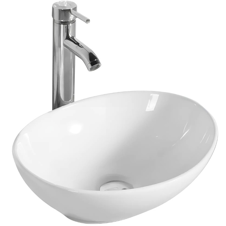 Chiuveta baie JOZY®, lavoar oval pentru montaj pe blat, ceramica de inalta calitate, stil minimalist si rafinat, dimensiuni 40 x 32.5 x 15 cm, alb, potrivit pentru orice tip de baie, cod 042
