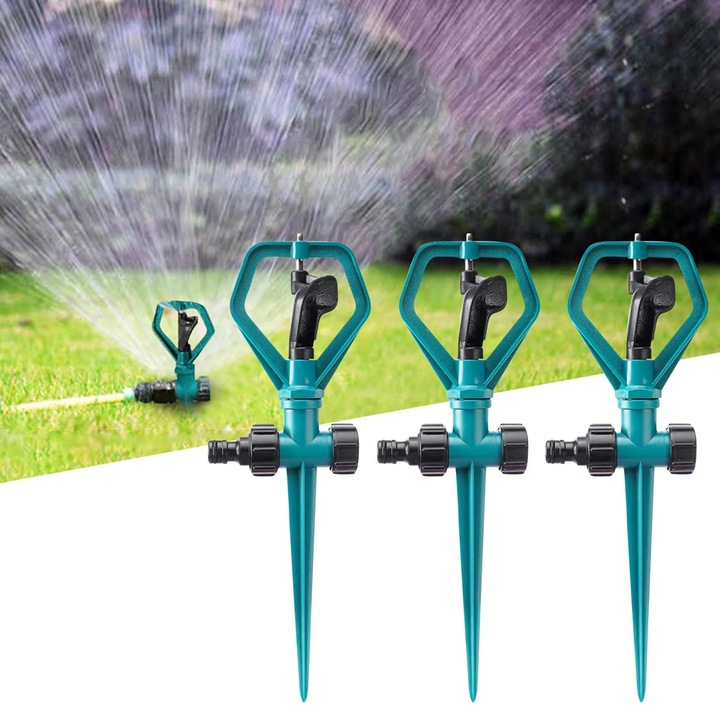 Set 3 aspersoare rotative gradina 360°, albastru, 16.4x26.2ft
